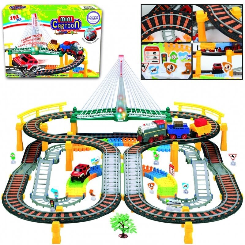 Raudtee elektriraudtee 2in1 koos vaguniga XXL 192 el. Woopie цена и информация | Poiste mänguasjad | kaup24.ee