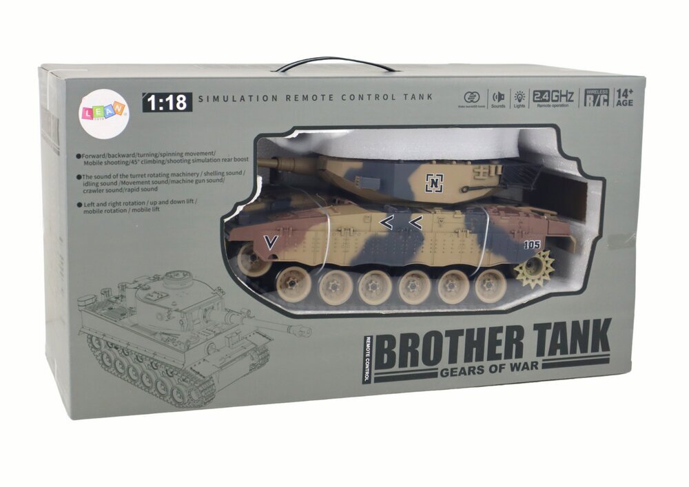 Kaugjuhitav tank, 1:18, pruun hind ja info | Poiste mänguasjad | kaup24.ee