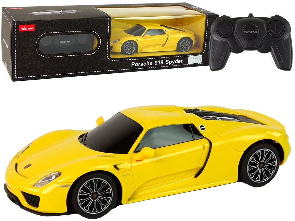 Porsche 918 puldiga auto, 1:24, kollane цена и информация | Poiste mänguasjad | kaup24.ee