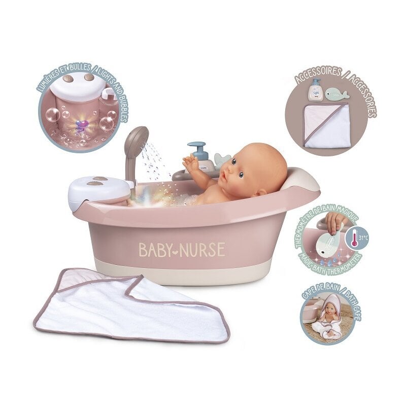 Vann koos hüdromassaaži, duši ja valgusega, Baby Nurse, Smoby hind ja info | Tüdrukute mänguasjad | kaup24.ee