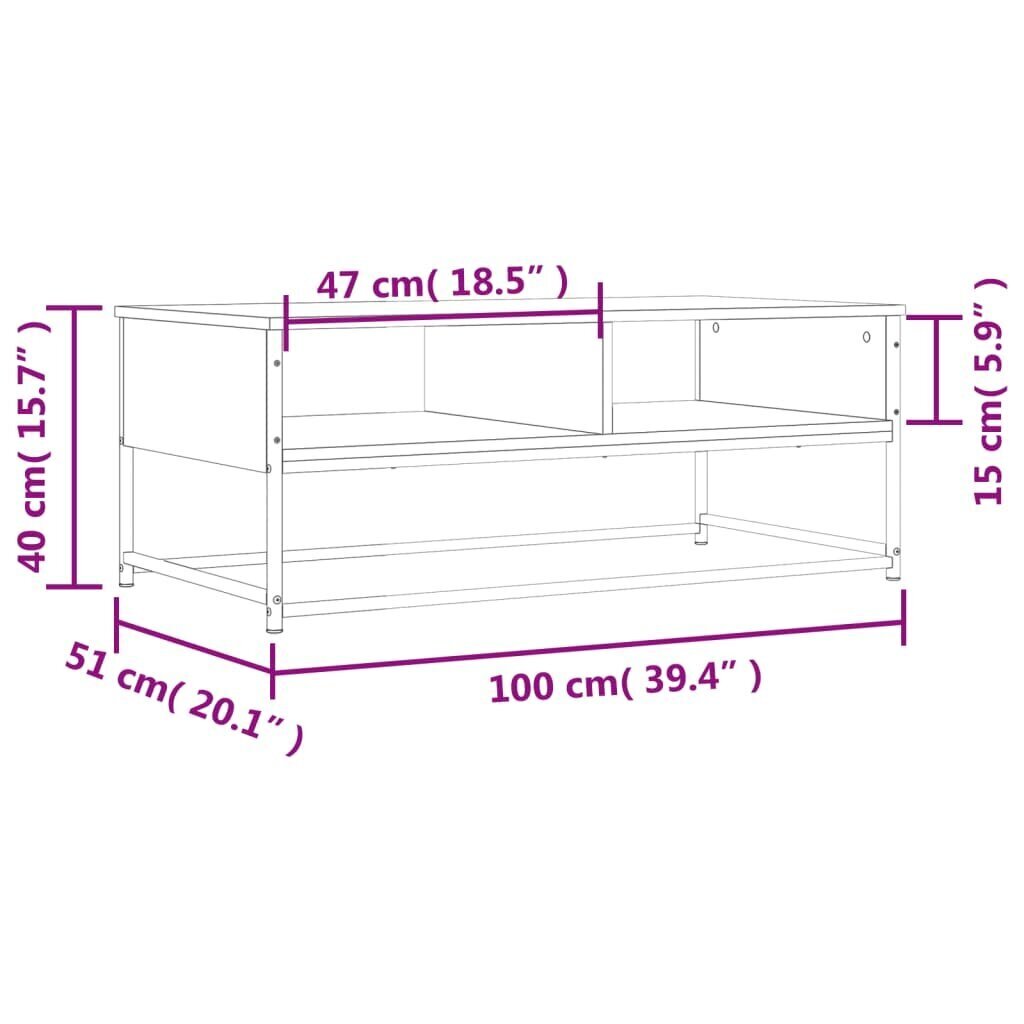 vidaXL kohvilaud, suitsutatud tamm, 100 x 51 x 40 cm, tehispuit hind ja info | Diivanilauad | kaup24.ee