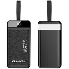 AWEI PowerBank P140K 30000mAh 22.5W czarny|black 3xUSB|PD|Lightning wyświetlacz + lampka LED цена и информация | Зарядные устройства Power bank | kaup24.ee