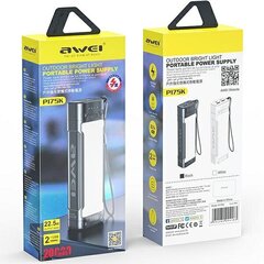 AWEI PowerBank P175K 20000mAh 22.5W czarny|black 2xUSB|PD + lampka LED цена и информация | Зарядные устройства Power bank | kaup24.ee