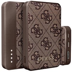 Guess Powerbank 18W GUPB10DP4GEGW 10000mAh brązowy|brown 4G Leather Metal Logo цена и информация | Зарядные устройства Power bank | kaup24.ee