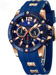 Мужские часы Sapphero Blue Silicone Men's Spistatch Quartzwerk 3ATM Водонепроницаемые многофункциональные с даты дизайна спортивные, повседневные бизнес -часы для мужчин для мужчин B08R78JBZ1 цена и информация | Мужские часы | kaup24.ee