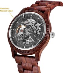 Alienwork Автоматические часы -наручные часы мужчины браслет из красного дерева черный скелет Holzhr B081Y3KYK6 цена и информация | Мужские часы | kaup24.ee