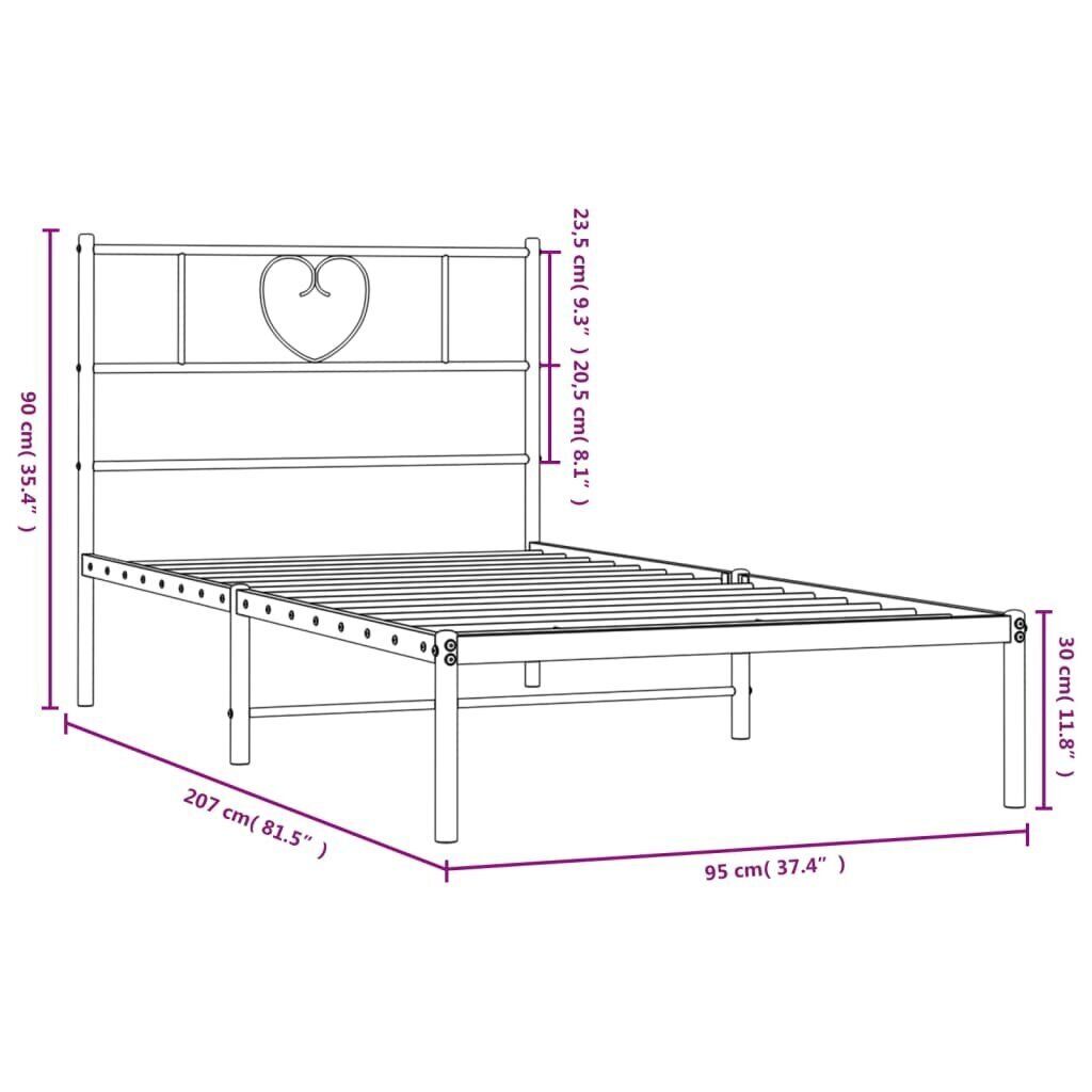 Voodiraam vidaXL, 90x200 cm, must цена и информация | Voodid | kaup24.ee