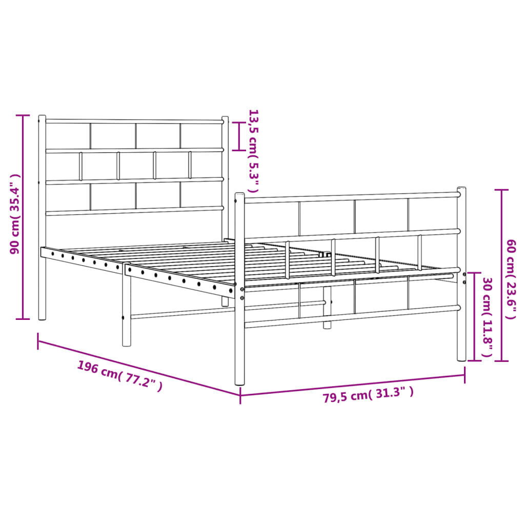 Voodiraam vidaXL, 75x190 cm, valge hind ja info | Voodid | kaup24.ee