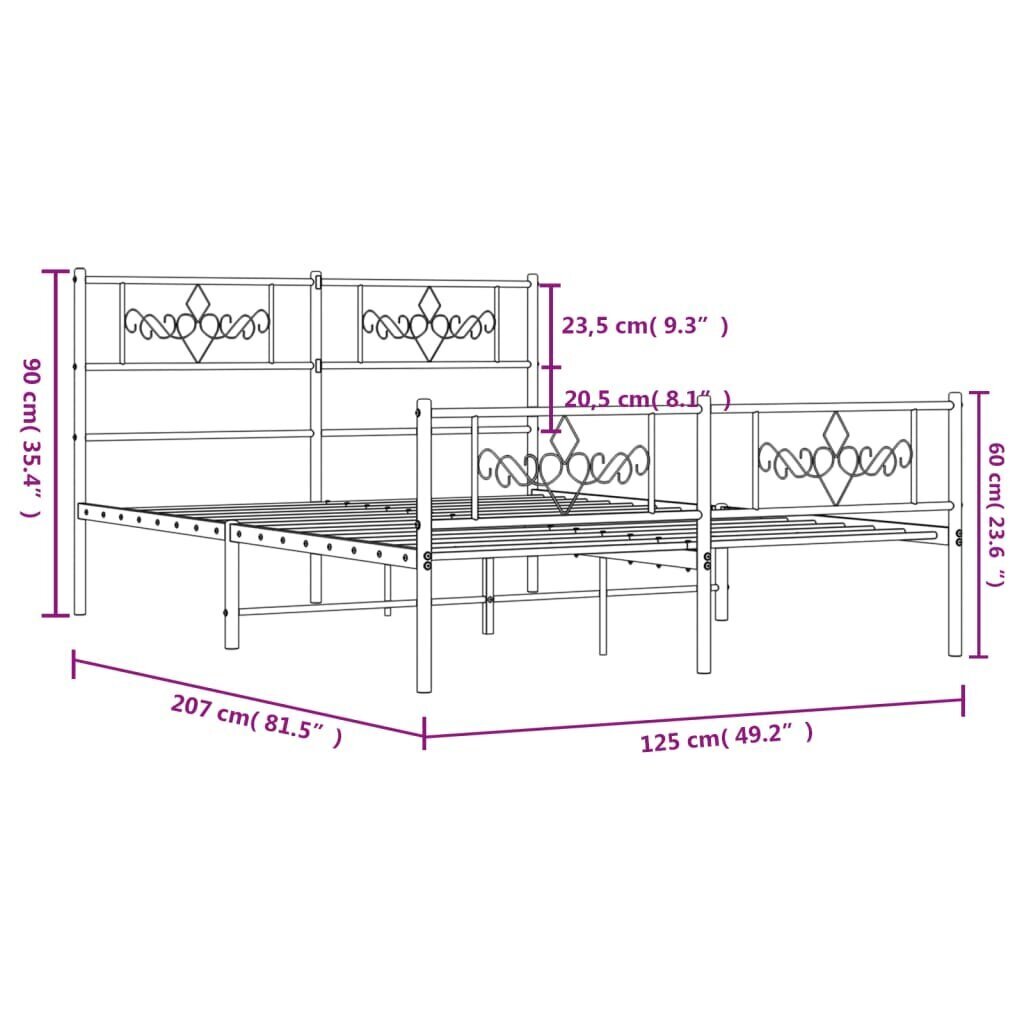 Voodiraam vidaXL, 120x200 cm, must цена и информация | Voodid | kaup24.ee