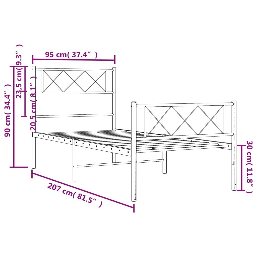 Voodiraam vidaXL, 90x200 cm, must цена и информация | Voodid | kaup24.ee