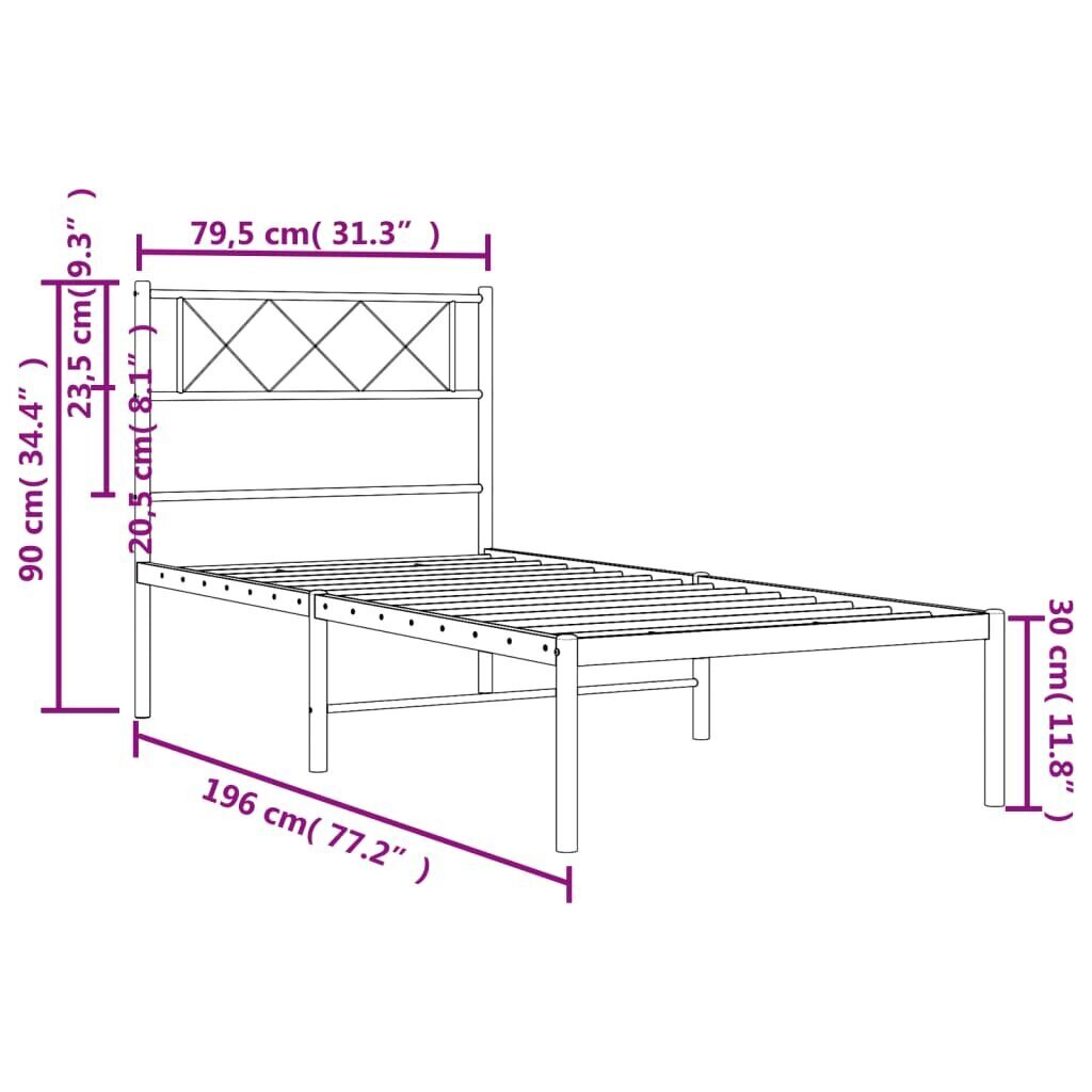 Voodiraam vidaXL, 75x190 cm, must hind ja info | Voodid | kaup24.ee