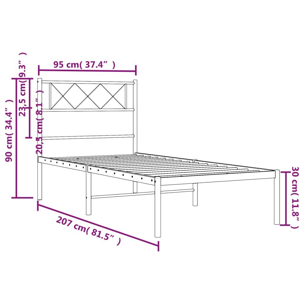 Voodiraam vidaXL, 90x200 cm, must hind ja info | Voodid | kaup24.ee