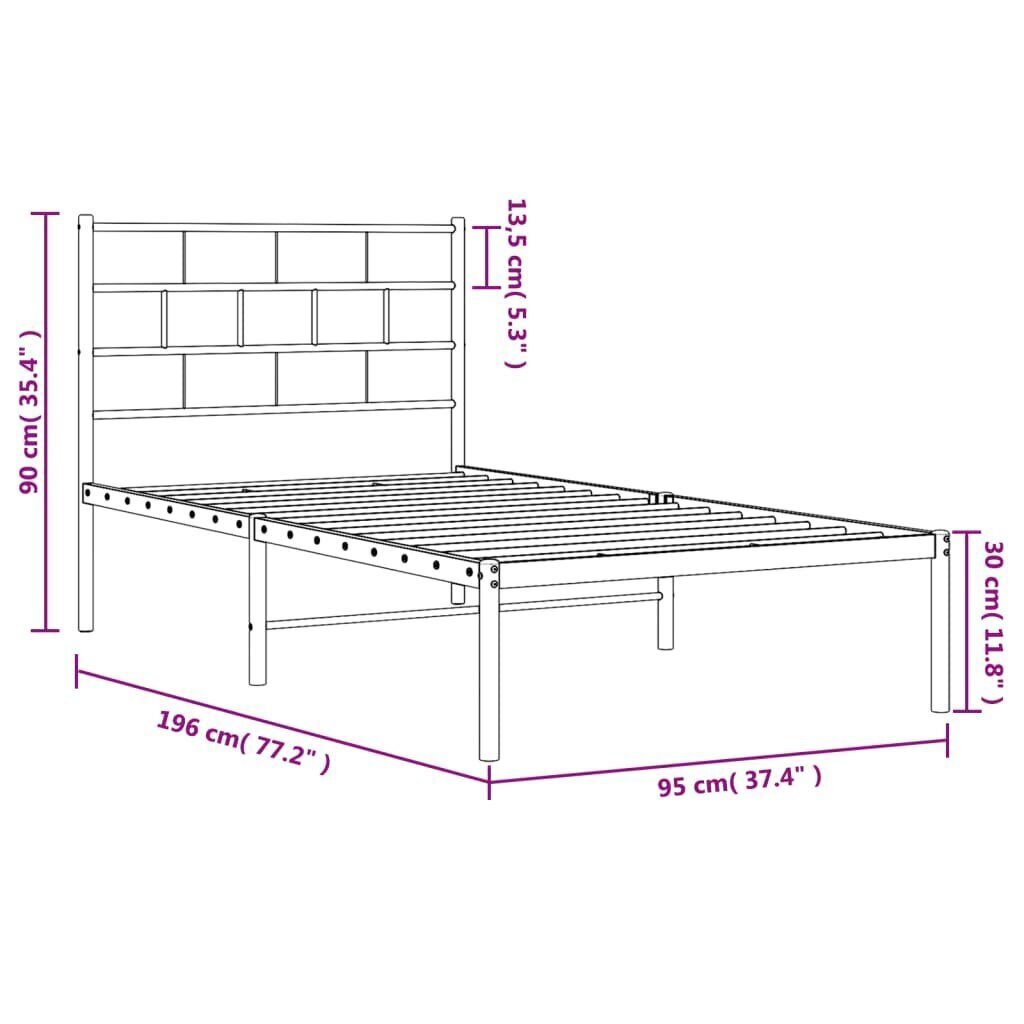 Voodiraam vidaXL, 90x190 cm, must цена и информация | Voodid | kaup24.ee