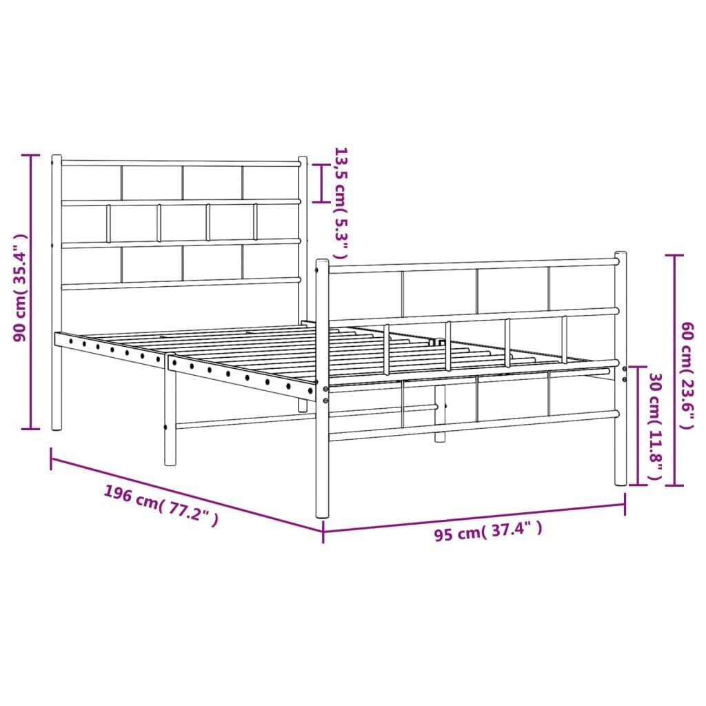 Voodiraam vidaXL, 90x190 cm, must цена и информация | Voodid | kaup24.ee