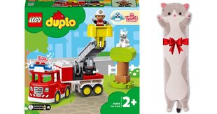 10969 LEGO Duplo tuletõrjeauto ja plüüsist padjakass, 50 cm hind ja info | Klotsid ja konstruktorid | kaup24.ee