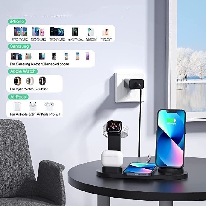 Laadimisjaam iPhone'ile, Iwatchile, Airpodidele hind ja info | Mobiiltelefonide laadijad | kaup24.ee