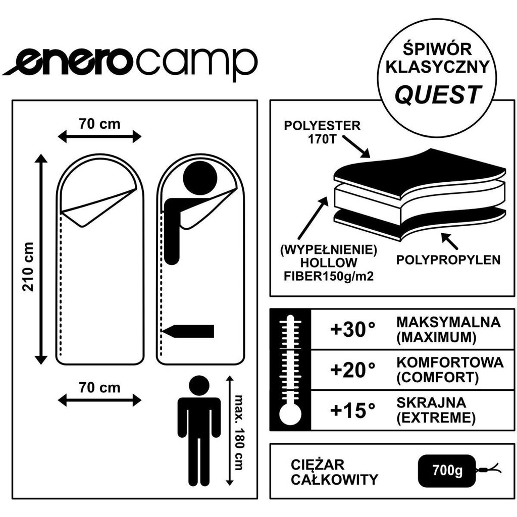 Magamiskott Enero Camp Quest, 210x70 cm, roheline hind ja info | Magamiskotid | kaup24.ee
