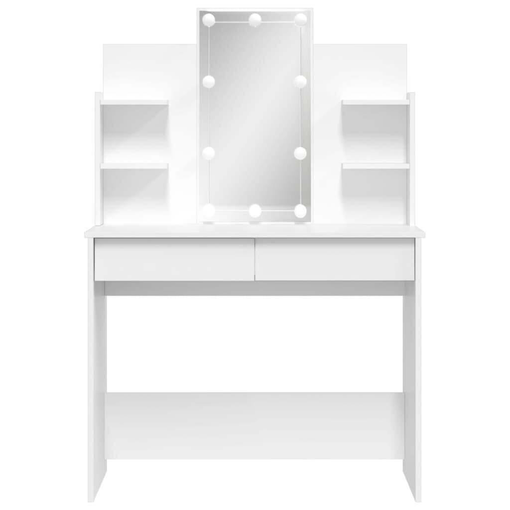 vidaXL LED-valgustusega tualettlaud, valge, 96 x 40 x 142 cm цена и информация | Tualettlauad | kaup24.ee