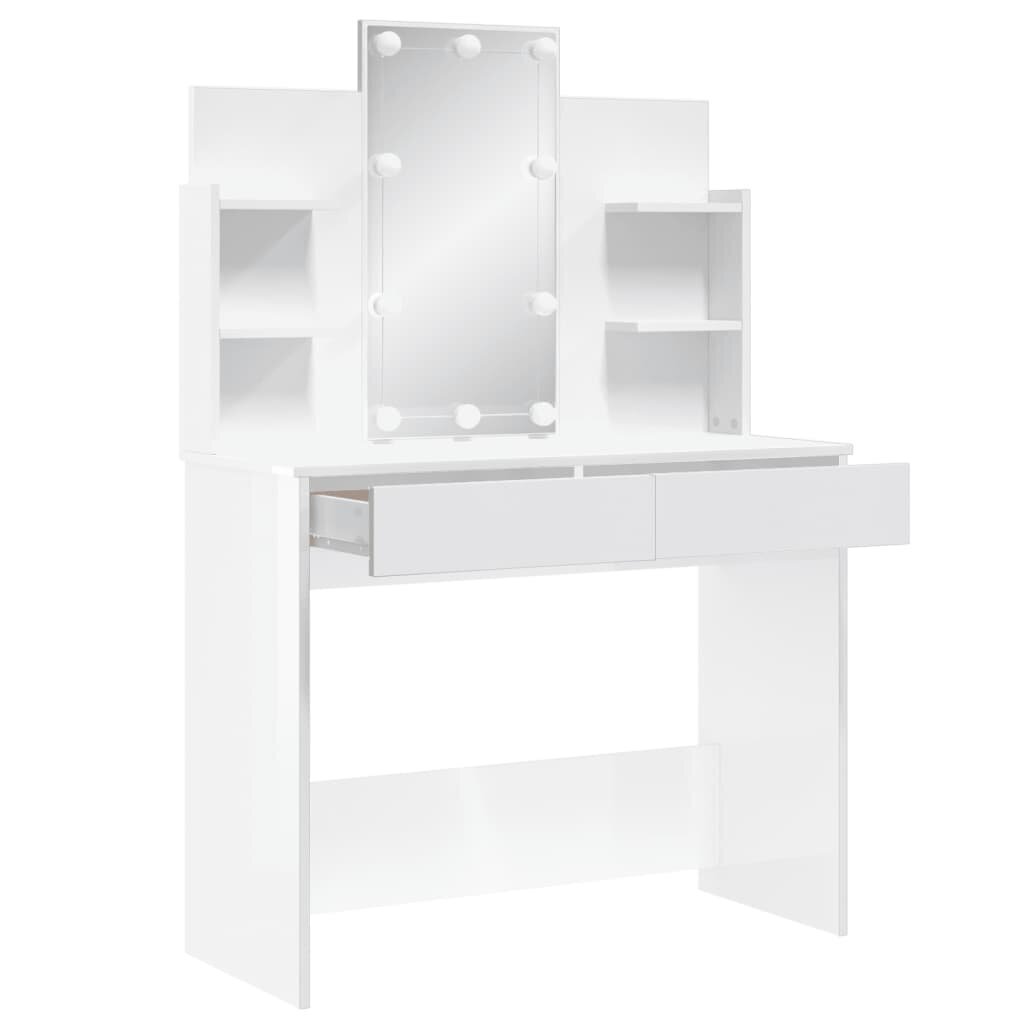 vidaXL tualettlaud LEDiga, kõrgläikega valge, 96x40x142 cm hind ja info | Tualettlauad | kaup24.ee