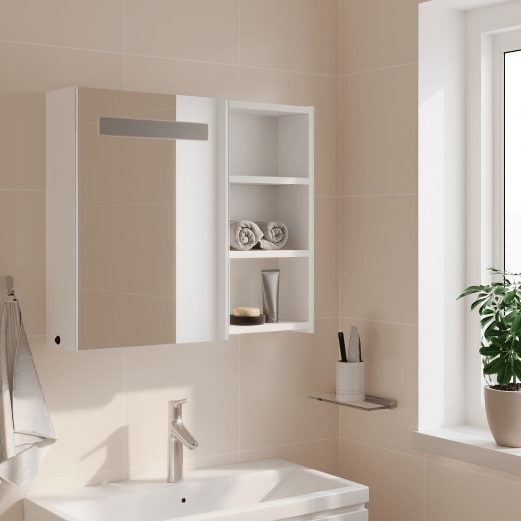 vidaXL LED-valgustusega vannitoa peegelkapp, valge, 60 x 13 x 52 cm цена и информация | Vannitoakapid | kaup24.ee