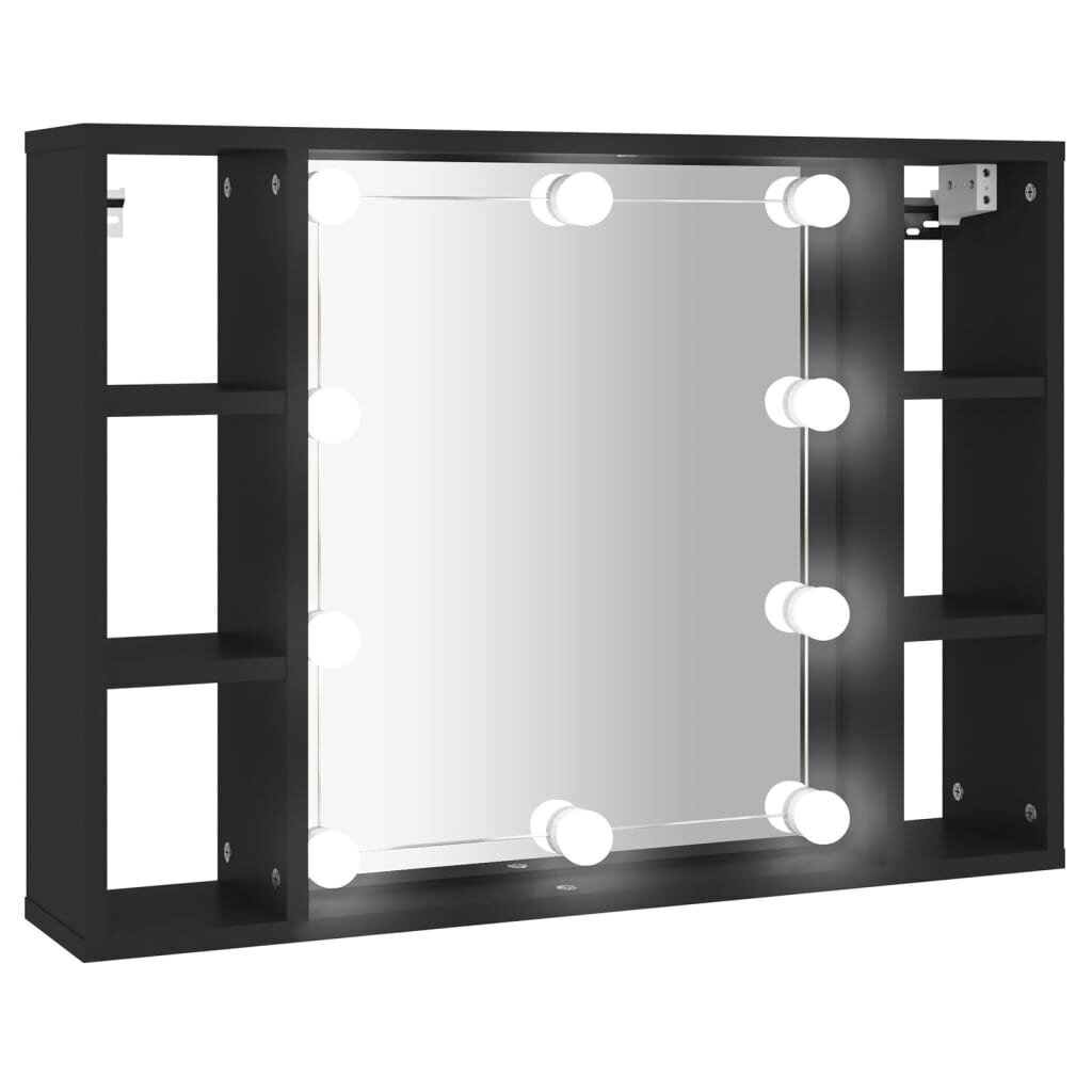 vidaXL peegelkapp LEDiga, must, 76 x 15 x 55 cm цена и информация | Vannitoakapid | kaup24.ee
