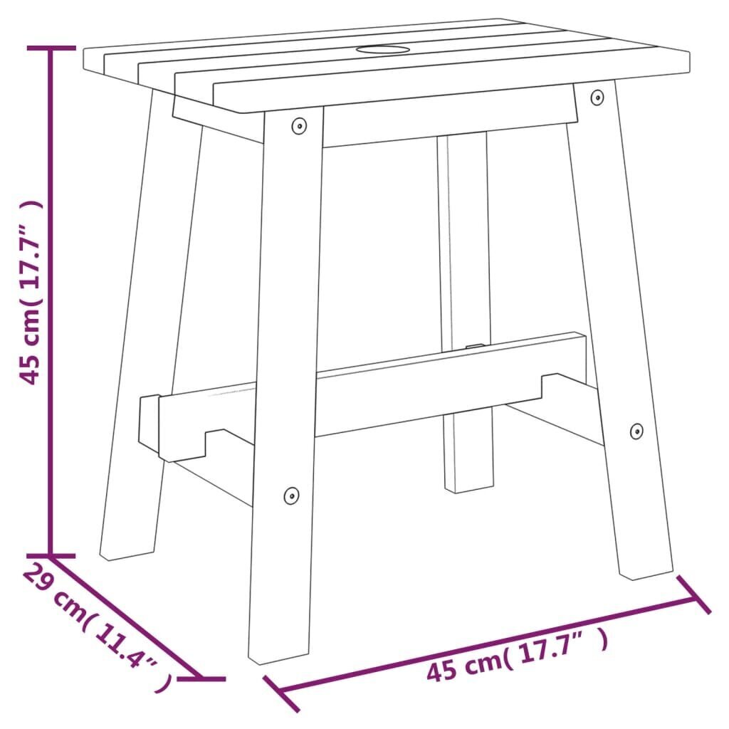 vidaXL pukk, 45 x 29 x 45 cm, ristkülikukujuline, akaatsiapuit цена и информация | Söögitoolid, baaritoolid | kaup24.ee