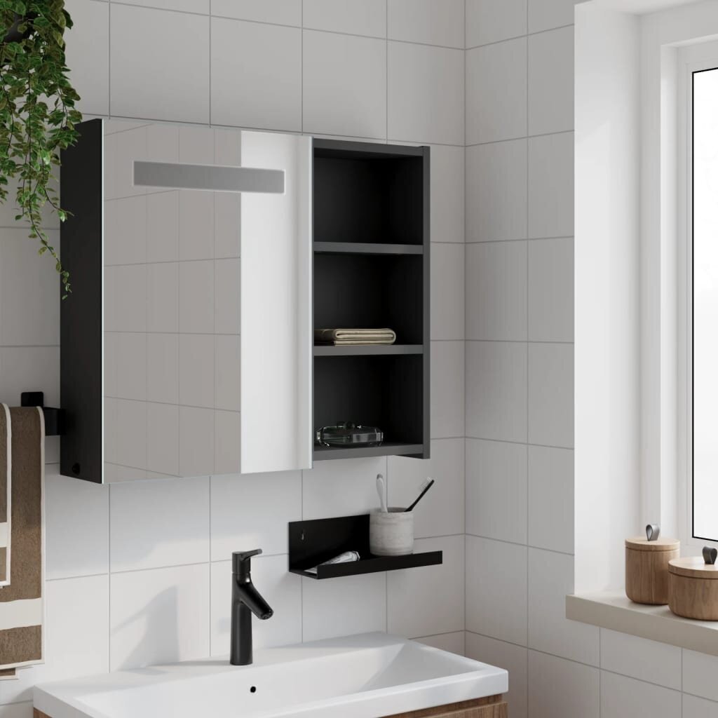 vidaXL LED-valgustusega vannitoa peegelkapp, must, 60 x 13 x 52 cm hind ja info | Vannitoakapid | kaup24.ee