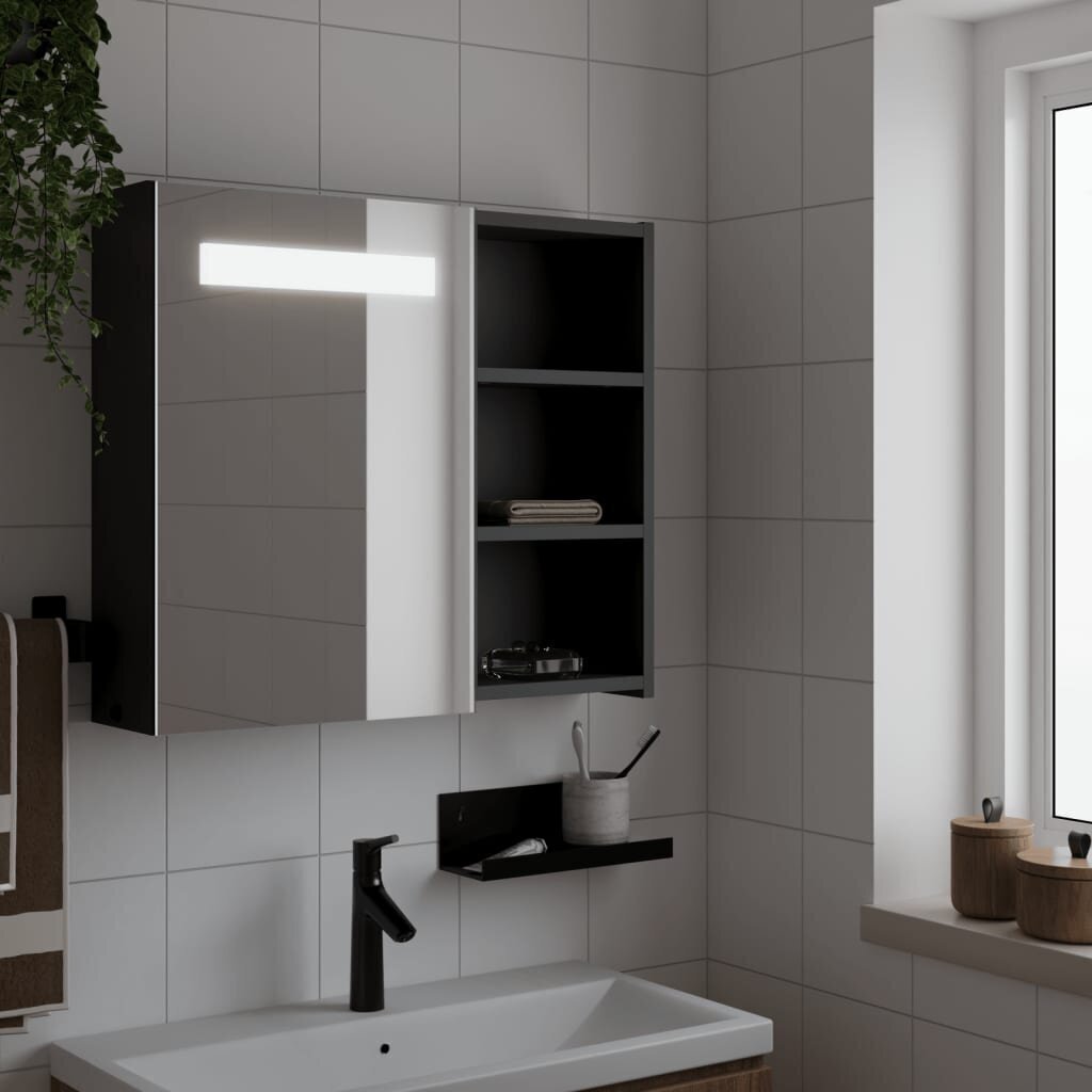 vidaXL LED-valgustusega vannitoa peegelkapp, must, 60 x 13 x 52 cm hind ja info | Vannitoakapid | kaup24.ee