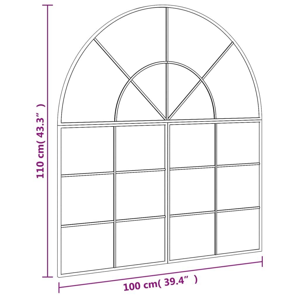 vidaXL seinapeegel, must, 100 x 110 cm, kaarekujuline, raud hind ja info | Peeglid | kaup24.ee