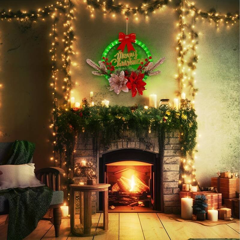 Dekoratiivne jõulupärg koos LED-tuledega pärja ümber, LIVMAN XY-019 цена и информация | Jõulukaunistused | kaup24.ee