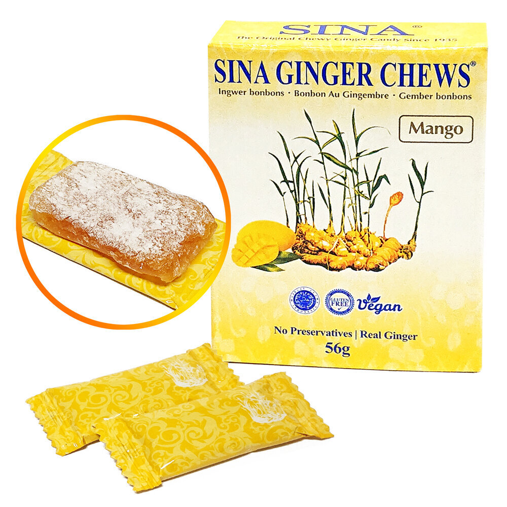 Ingvera & Mango pastillid Ginger & Mango Chews, Sina, 56 g цена и информация | Maiustused | kaup24.ee