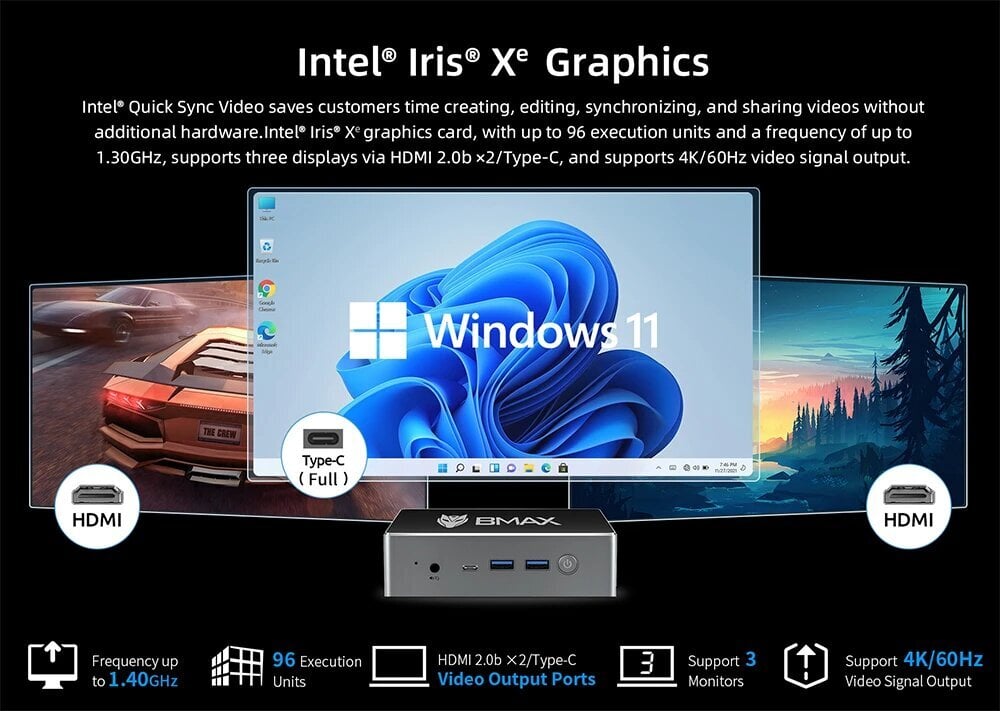 Mini PC BMAX B8 Pro Intel Core i7-1255U, 24GB DDR4 1TB SSD hind ja info | Lauaarvutid | kaup24.ee