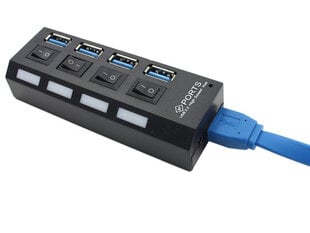 USB splitter lülititega 4X USB 3.0 цена и информация | Адаптеры и USB-hub | kaup24.ee