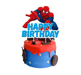 Декорация для торта «Человек-паук», 1 шт. цена и информация | Гудки для вечеринки Clown Face (4шт.) | kaup24.ee