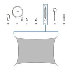 Квадратный теневой парус с креплениями Hobbygarden, 3x4,5 м, серый цена и информация | Зонты, маркизы, стойки | kaup24.ee