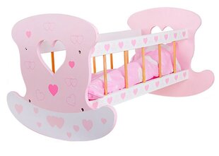 Большая деревянная кроватка - колыбель с постельными принадлежностями, розовая цена и информация | Игрушки для девочек | kaup24.ee