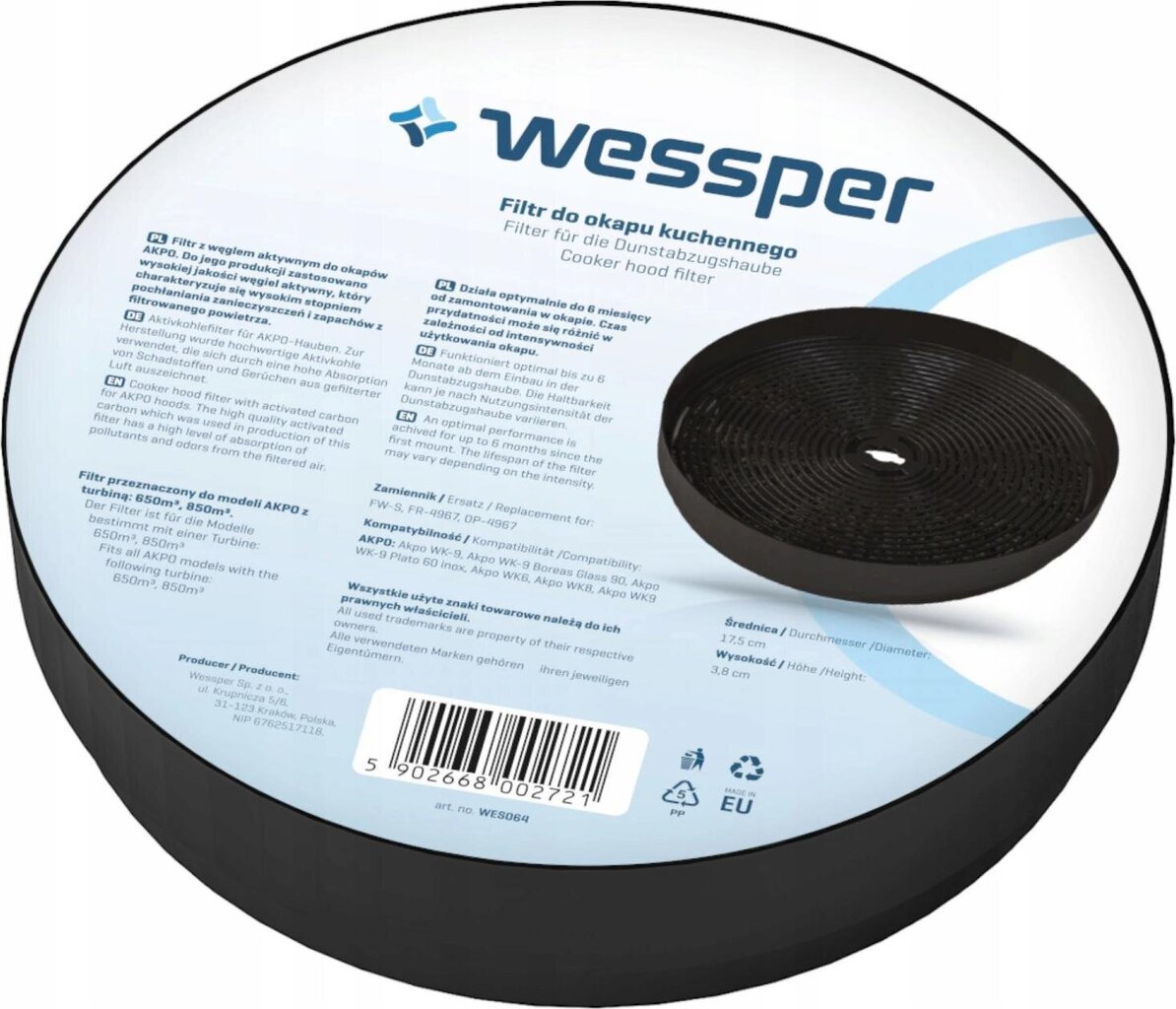 Wessper Cooker Hood Filter FW-S 650 1 tk. цена и информация | Filtrid õhupuhastitele | kaup24.ee