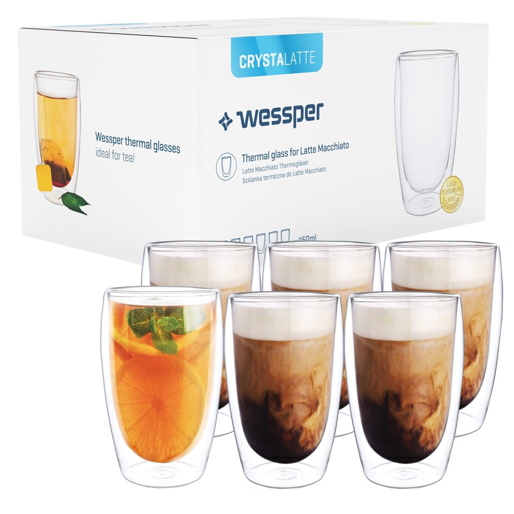 Wessper klaasid CrystaLatte, 6 tk hind ja info | Klaasid, tassid ja kannud | kaup24.ee