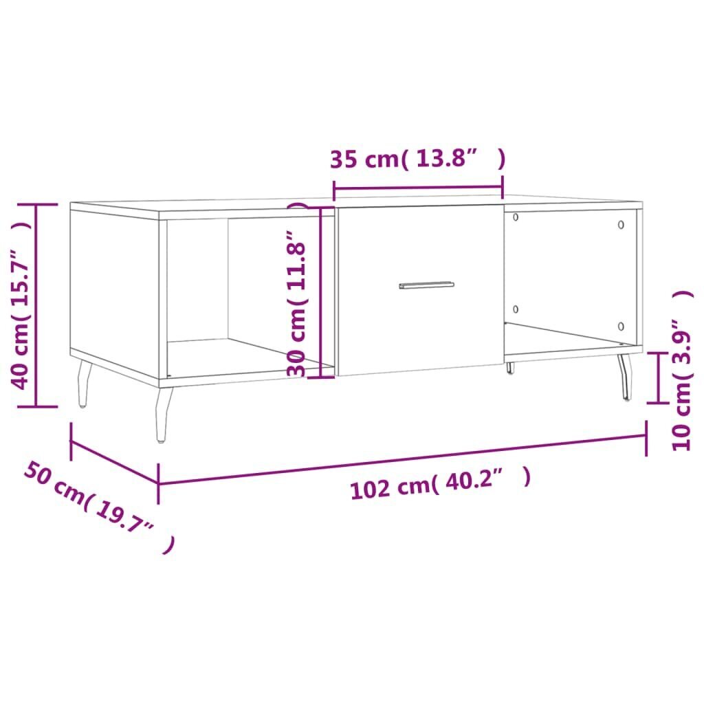 vidaXL kohvilaud, Sonoma tamm, 102 x 50 x 40 cm, tehispuit hind ja info | Diivanilauad | kaup24.ee