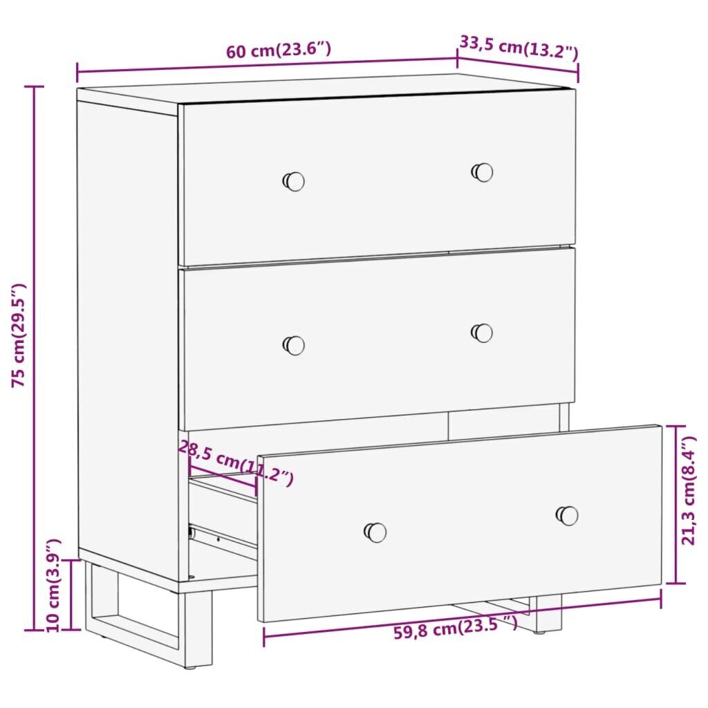 vidaXL puhvetkapid 2 tk, pruun ja must, 60 x 33,5 x 75 cm, mangopuit цена и информация | Elutoa väikesed kapid | kaup24.ee