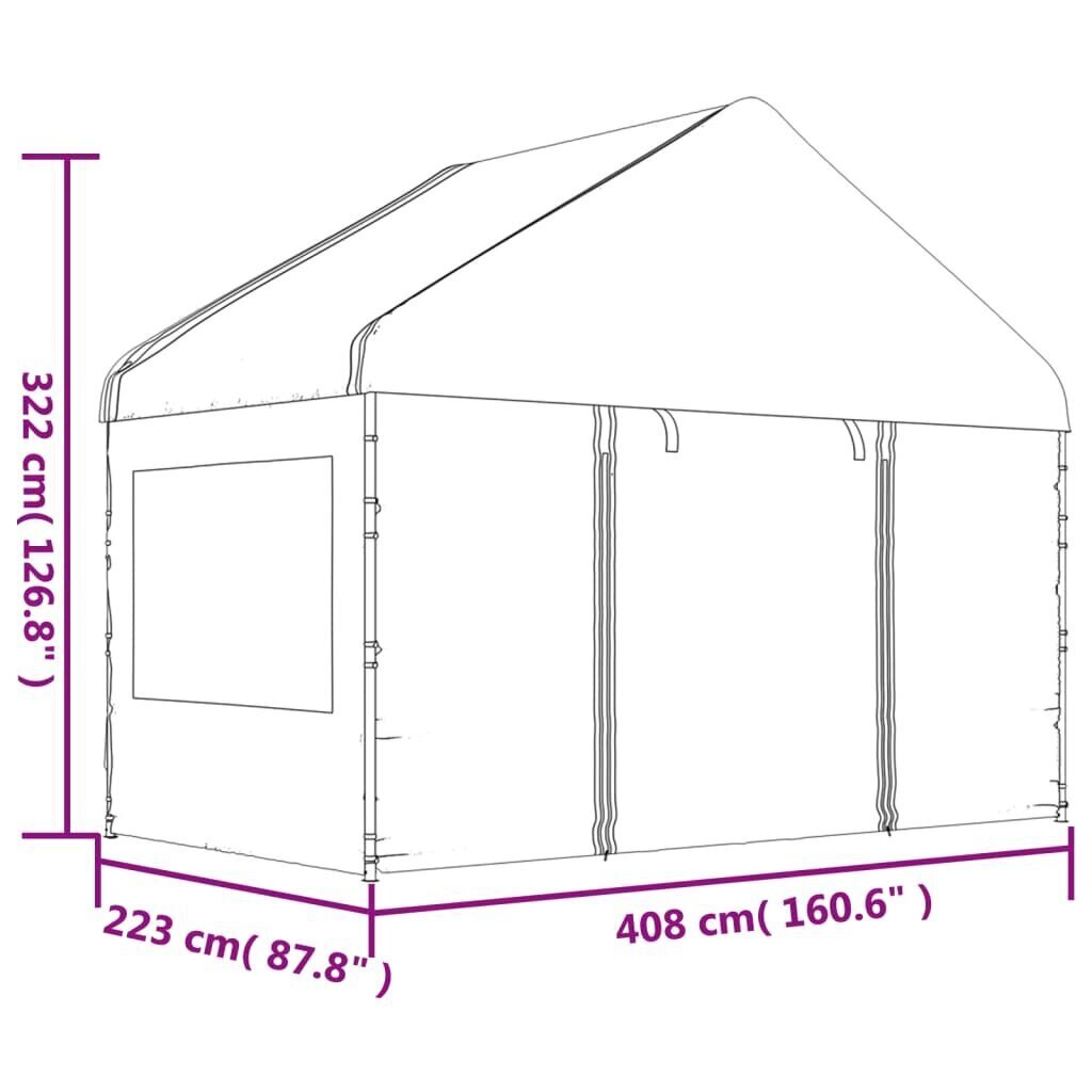 vidaXL katusega varjualune, valge, 4,08 x 2,23 x 3,22 m, polüetüleen hind ja info | Varikatused ja aiapaviljonid | kaup24.ee