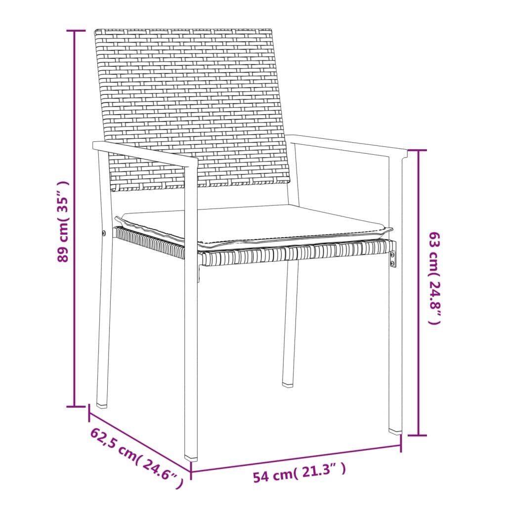 vidaXL aiatoolid patjadega 6 tk, must, 54 x 62,5 x 89 cm, polürotang цена и информация | Aiatoolid | kaup24.ee