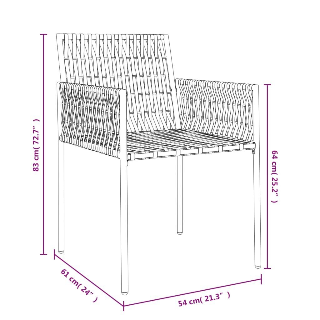 vidaXL aiatoolid patjadega 6 tk, pruun, 54 x 61 x 83 cm, polürotang hind ja info | Aiatoolid | kaup24.ee