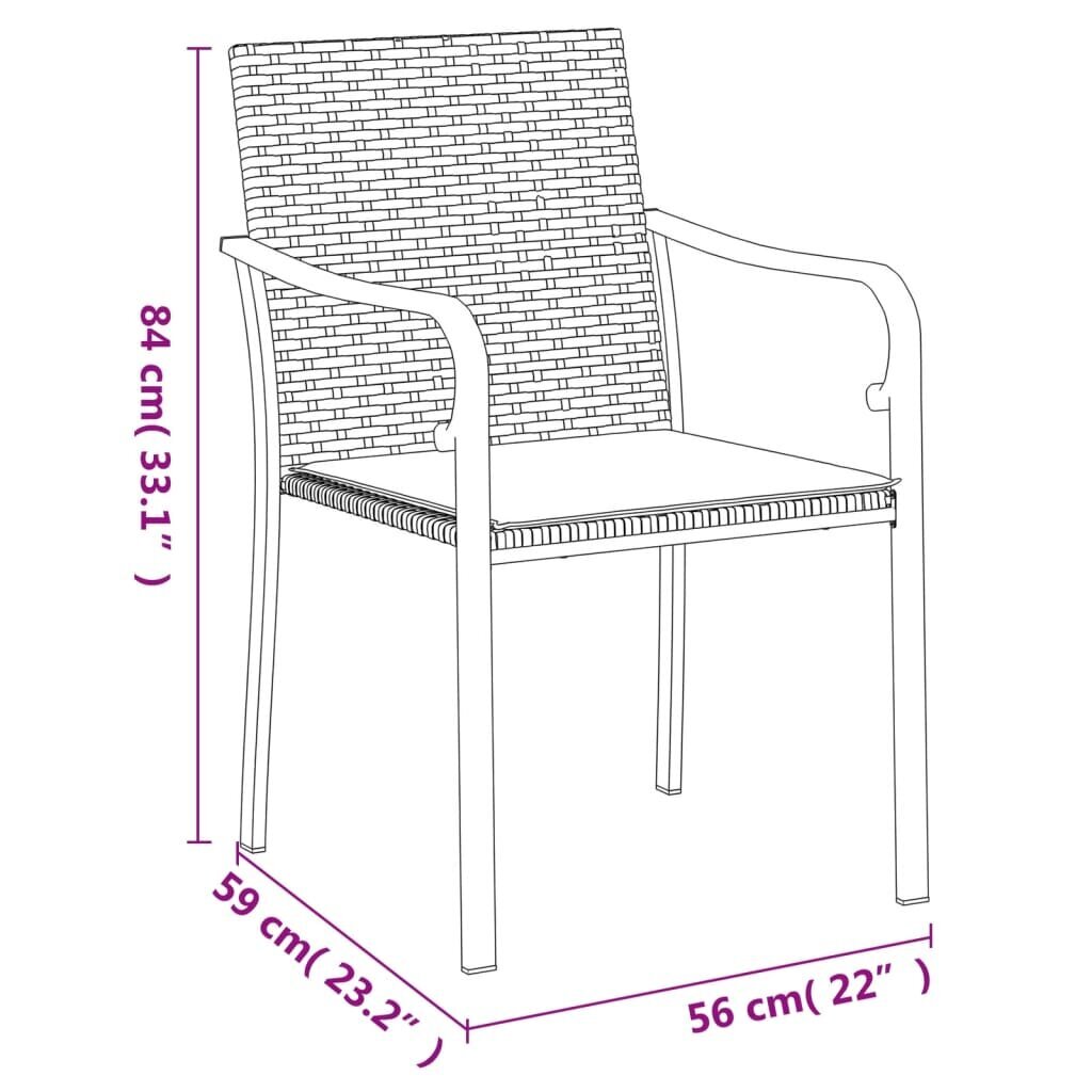 vidaXL aiatoolid patjadega 6 tk, must, 56 x 59 x 84 cm, polürotang hind ja info | Aiatoolid | kaup24.ee