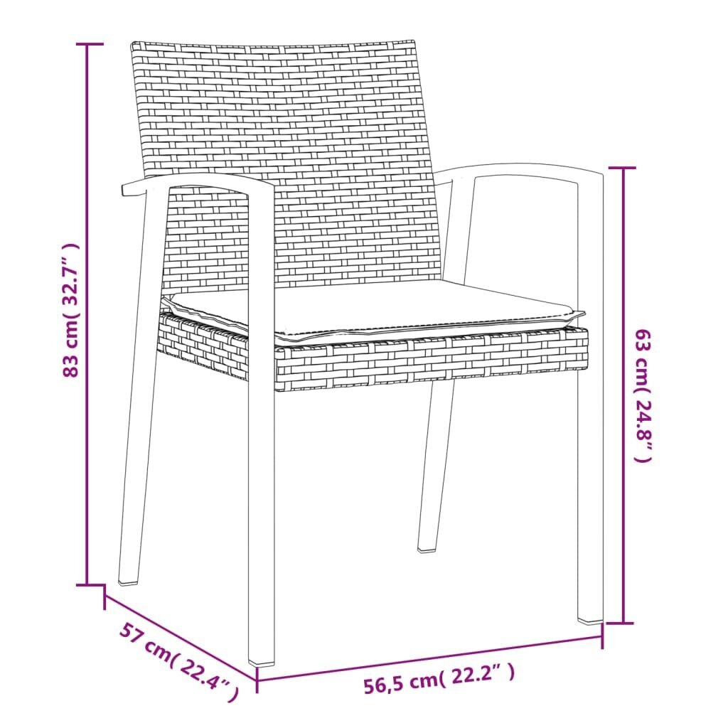 vidaXL aiatoolid patjadega 2 tk, must, 56,5 x 57 x 83 cm, polürotang hind ja info | Aiatoolid | kaup24.ee