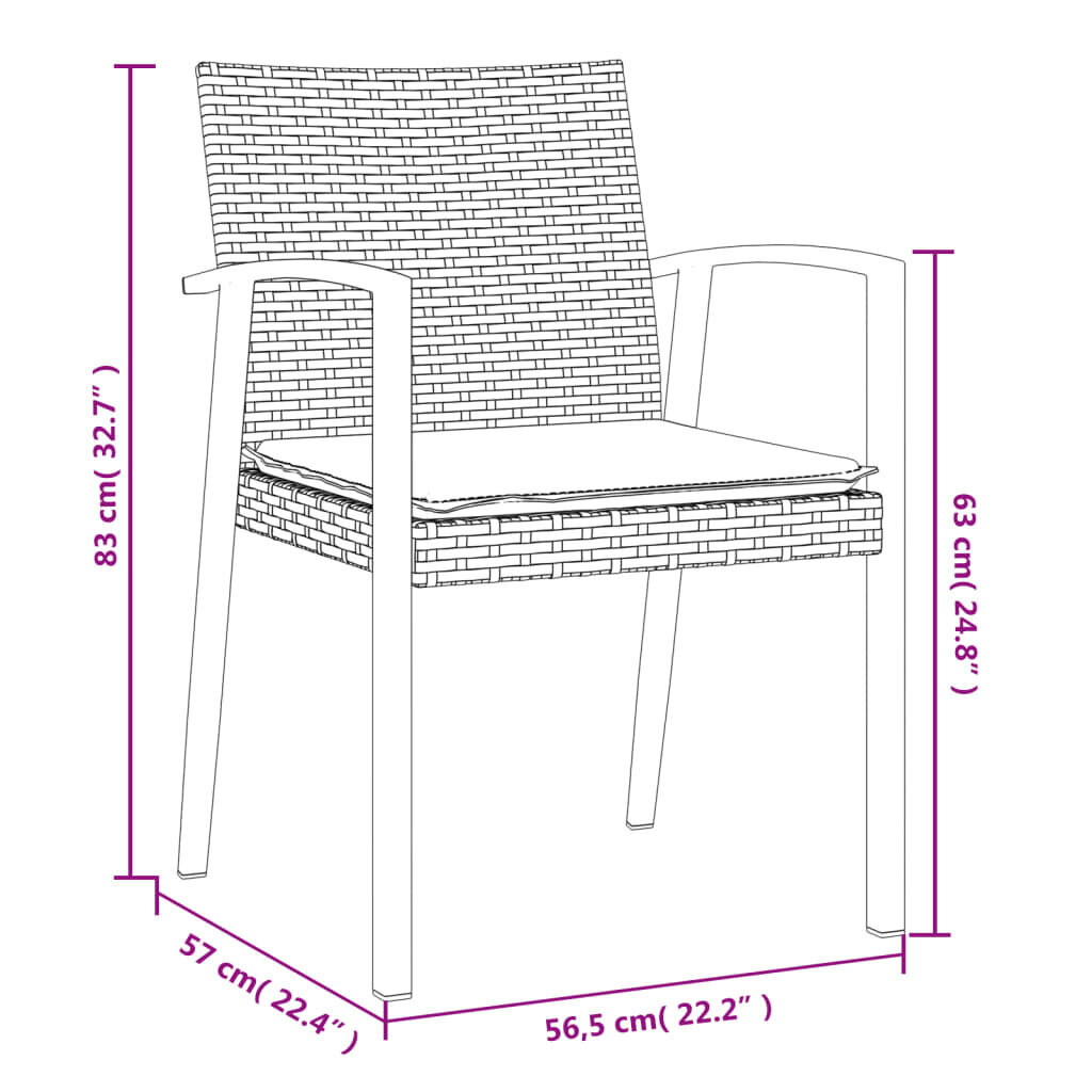 vidaXL aiatoolid patjadega 2 tk, pruun, 56,5 x 57 x 83 cm, polürotang hind ja info | Aiatoolid | kaup24.ee