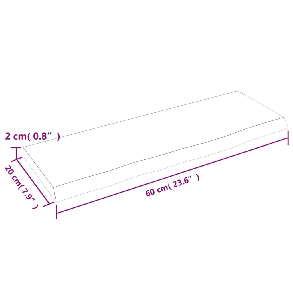 vidaXL seinariiul, 60 x 20 x 2 cm, töötlemata tammepuit цена и информация | Riiulid | kaup24.ee