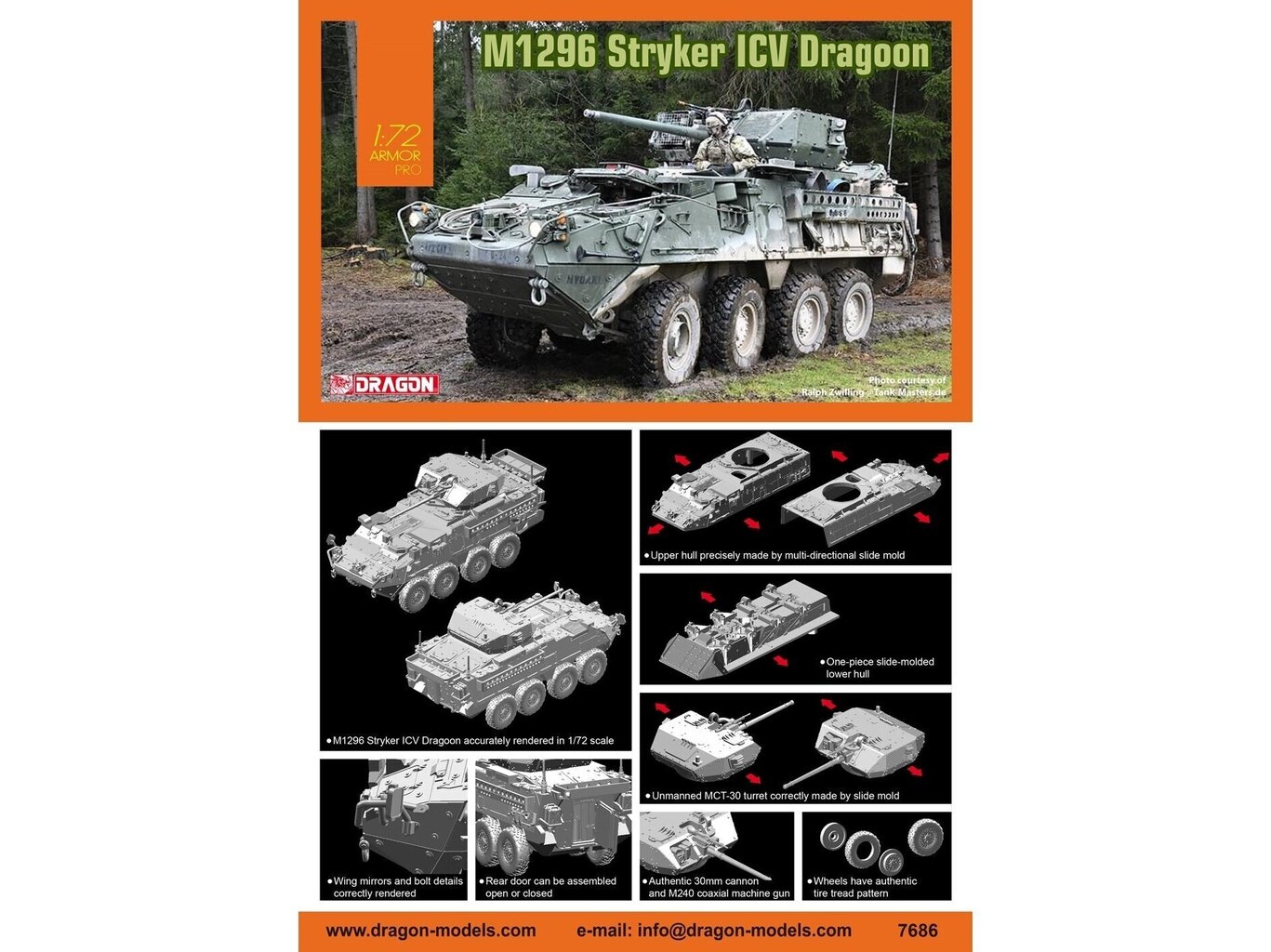 Dragon - M1296 Stryker ICV Dragoon, 1/72, 7686 hind ja info | Klotsid ja konstruktorid | kaup24.ee