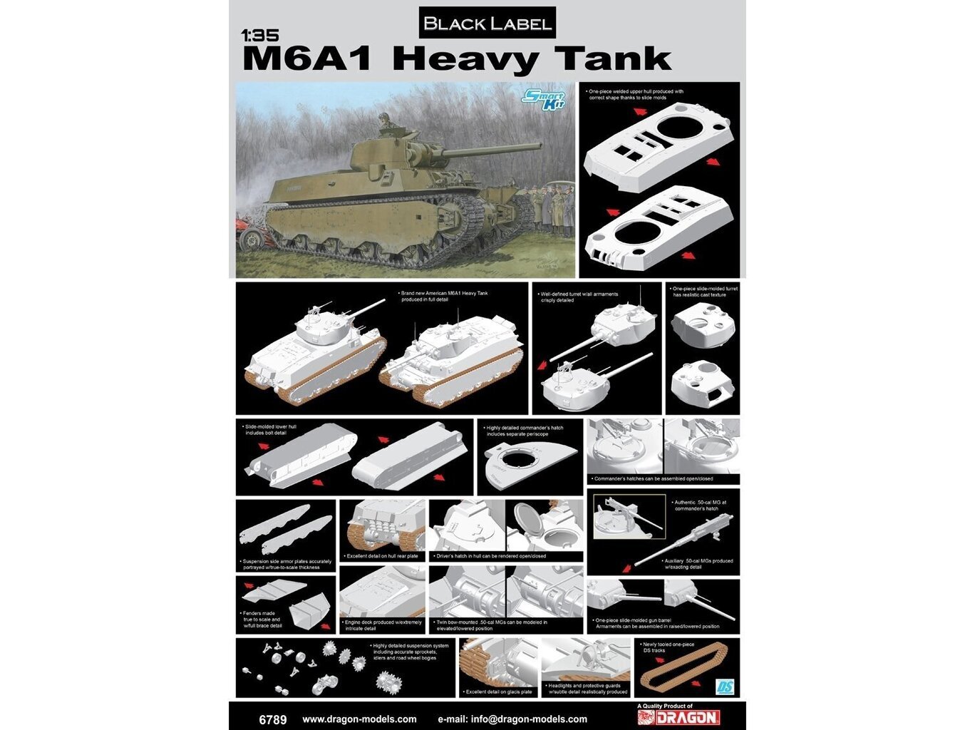 Dragon - M6A1 Heavy Tank, 1/35, 6789 цена и информация | Klotsid ja konstruktorid | kaup24.ee