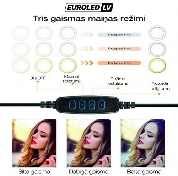 LED-rõngaslamp, Ø 26 cm, 160 cm цена и информация | Fotovalgustuse seadmed | kaup24.ee